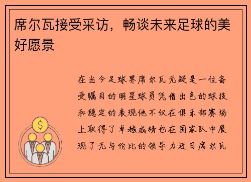 席尔瓦接受采访，畅谈未来足球的美好愿景