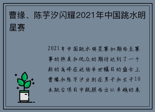 曹缘、陈芋汐闪耀2021年中国跳水明星赛